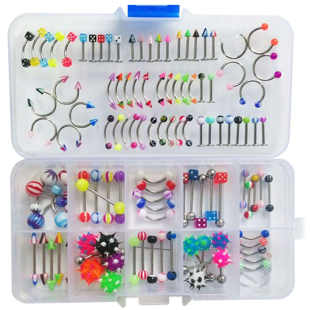 Balala No Duplicates 110 PCS Body Jewelry Piercing Barbell Eyebrow Navel Belly Tongue Lip Bar Cartilage Nose Septum Rings 22 Styles