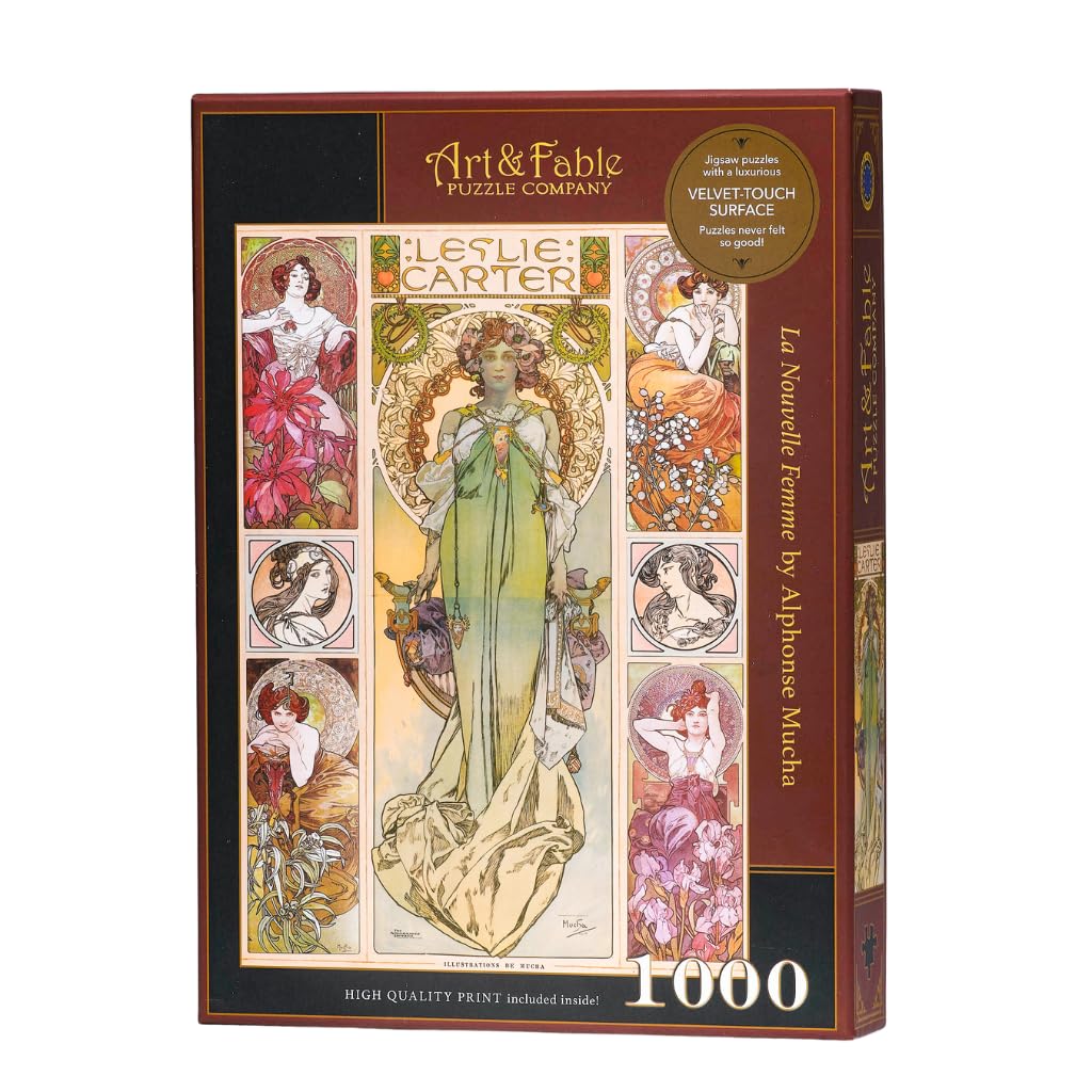 Art & Fable Puzzle Company La Nouvelle Femme by Alphonse Mucha 1000 Piece Fine Artwork Premium Adult Jigsaw Puzzle - Perfect for Game Nights, Gifting, and Family Fun
