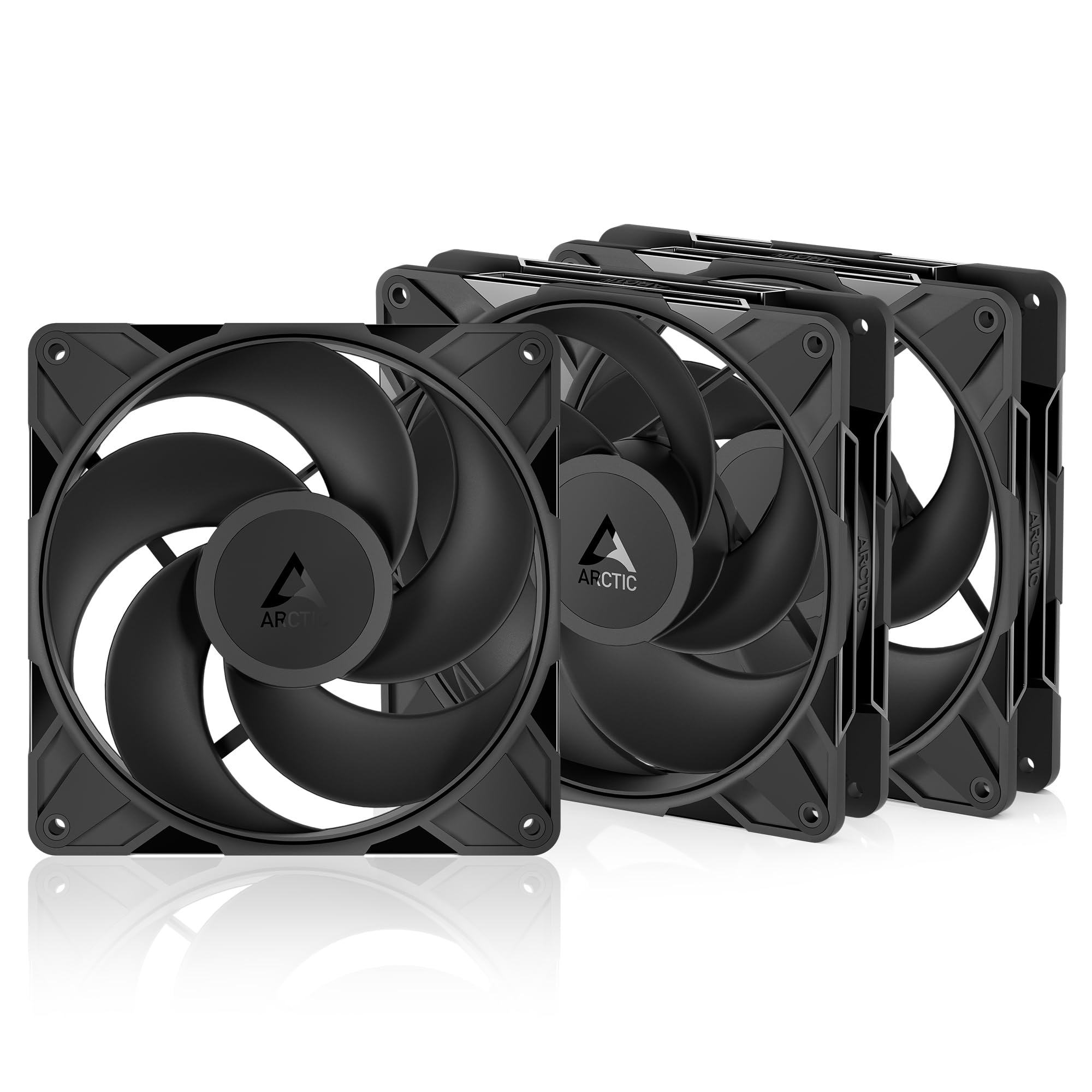 ARCTIC P14 Pro Reverse (3 Piezas) - 140 mm Ventilador Prémium con flujo de aire inverso, Ventilador PWM con divisor de cable en Y, 400-2650 rpm, 0 rpm <5% PWM, cojinete hidrodinámico, 4-Pin - Negro