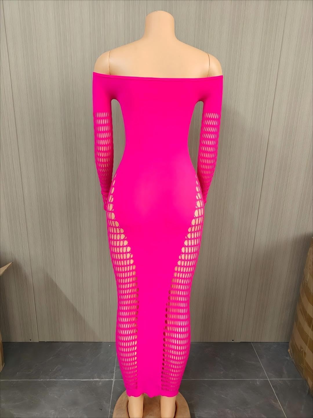 Stunning Hollow Out Long Sleeve Bodycon Maxi Dress for Women, Sexy Elegant Mesh Sheer Party Dress for Club - Image 6