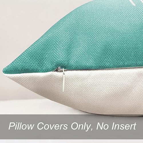 Miniatura 6 de Juego de 4 fundas decorativas de almohada color verde azulado de 16 x 16 pulgadas, fundas de almohada cuadradas de lino, fundas de almohada bohemias