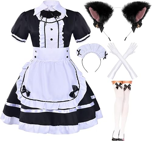 Juego de delantal de Lolita clásico con calcetines y guantes para cosplay