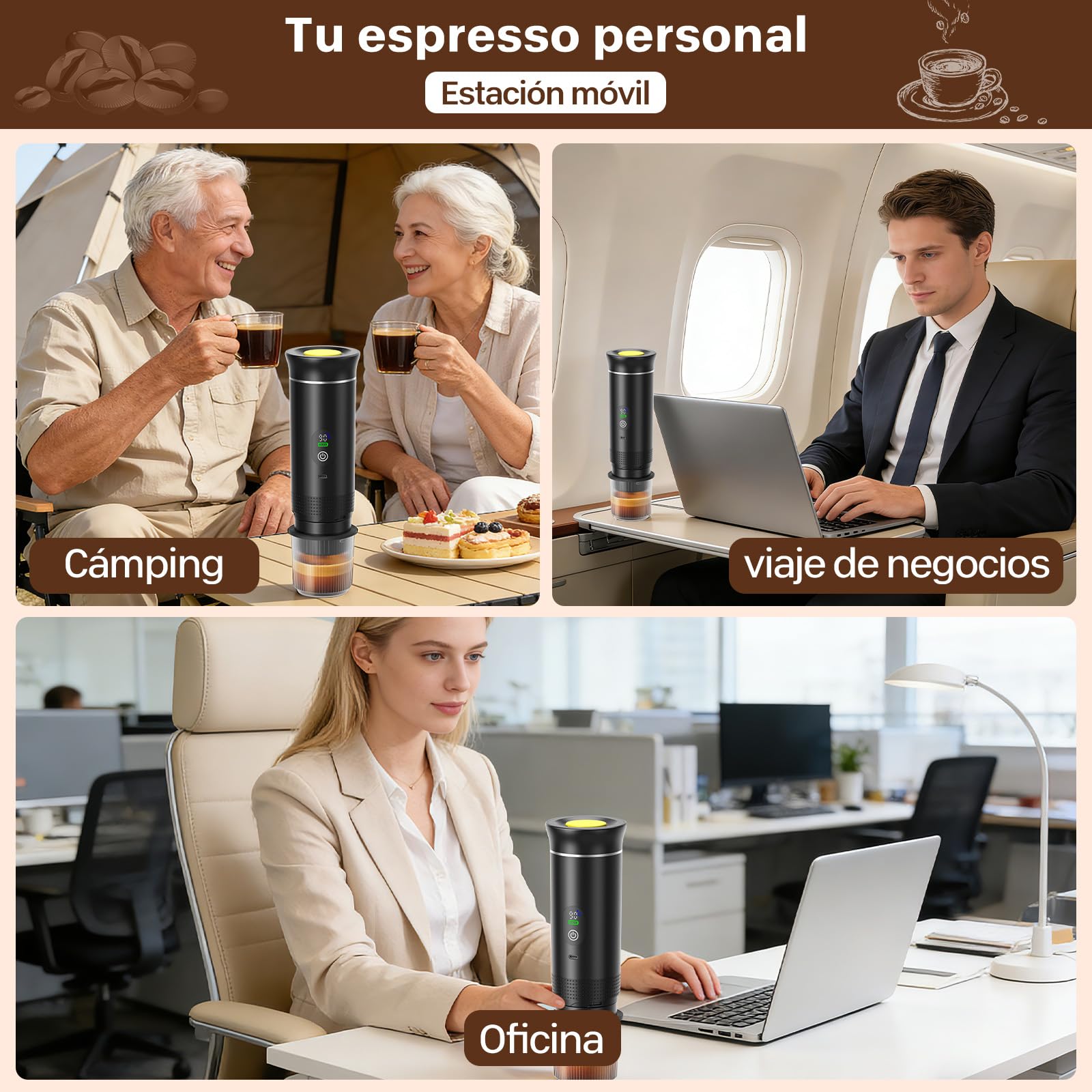 VHV Cafetera portátil 3 en 1, cafetera recargable portátil de viaje, máquina de café expreso de 12 V para cápsulas, café molido, para camping, oficina, viaje, casa, coche (negro)