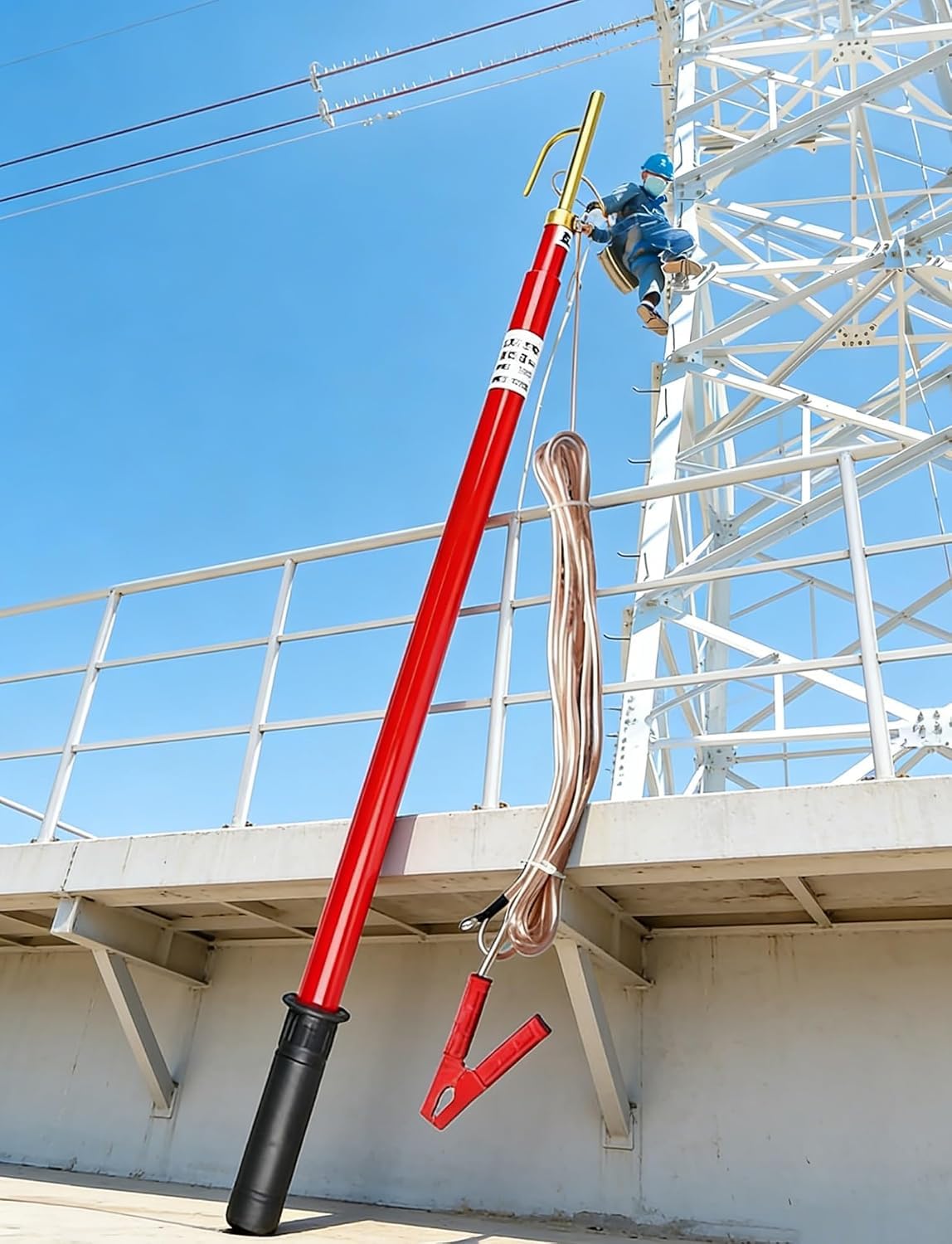 Teleskopowy drążek wyładowczy Pręt uziemiający, pręt wyładowczy wysokiego napięcia, izolowany drążek teleskopowy do napowietrznych linii energetycznych(110kV-2m/6.6ft (4 Sections))