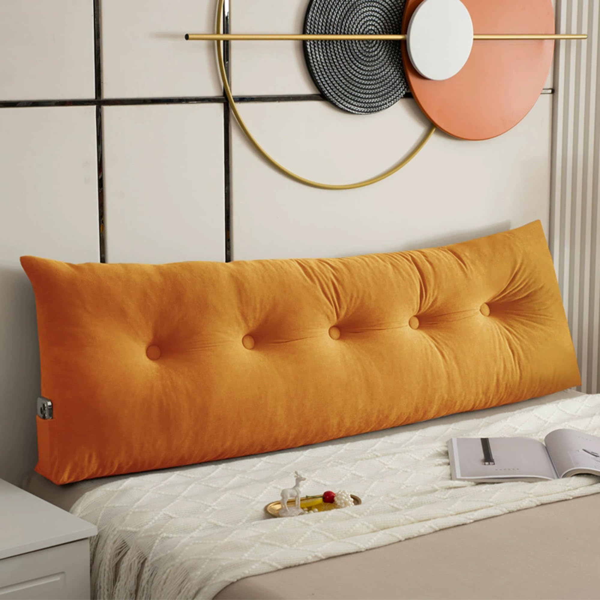 Hruile Large Bed Back Cushion, Wedge Headboard Pillow, Triangular Rest Reading Pillow, Lumbar Support Cushion Waist Backrest, Positioning Bolster for Sofa Daybed Bed (150x40x12cm,Orange)