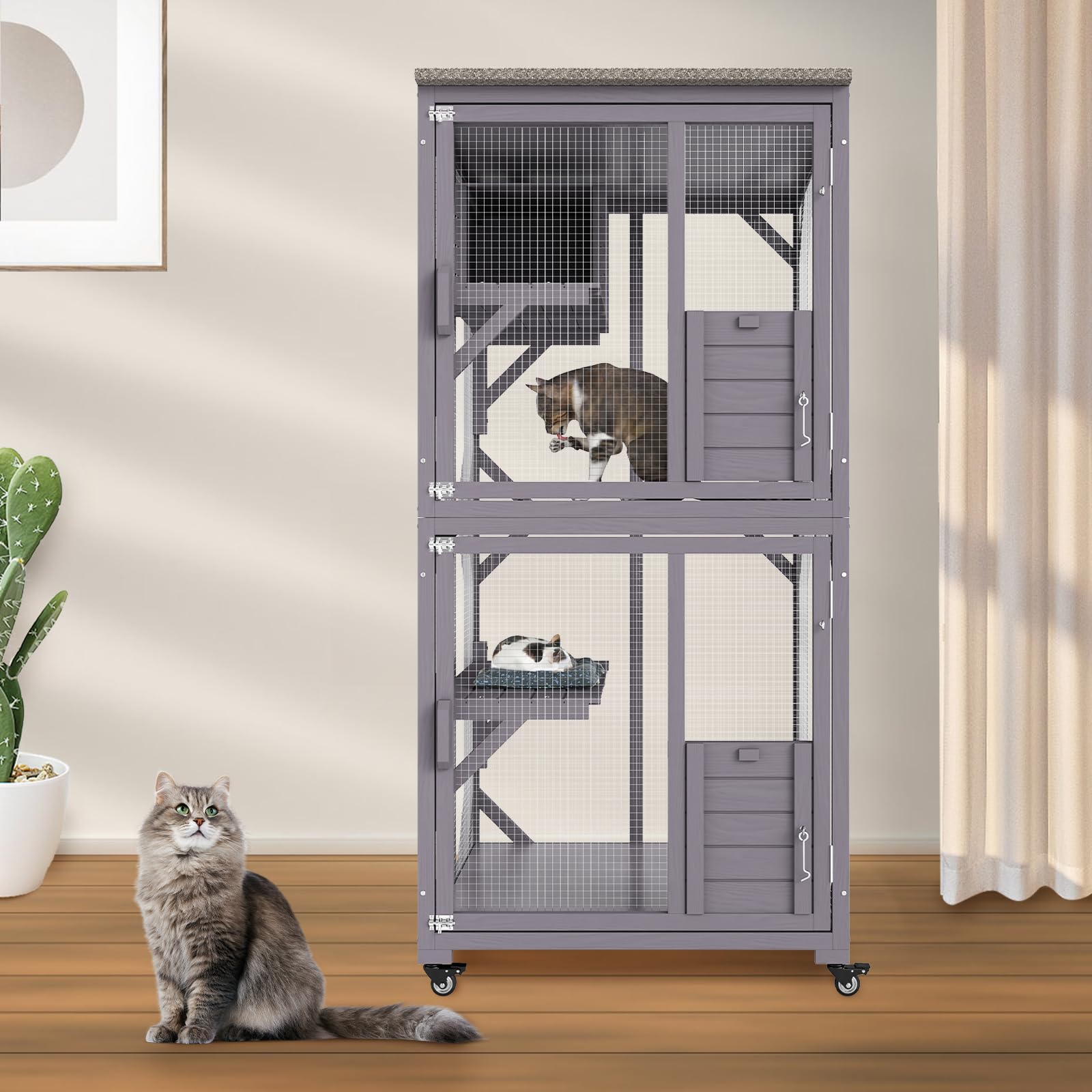 VEVOR Cage pour Chat 3 Niveaux Grande Cage sur roulettes Verrouillables Pivotant 360° Enclos Chat 760x865x1630 mm avec Boîte de Repos pour 1-2 Chats Petits Animaux Lapins Hamsters Intérieur Extérieur