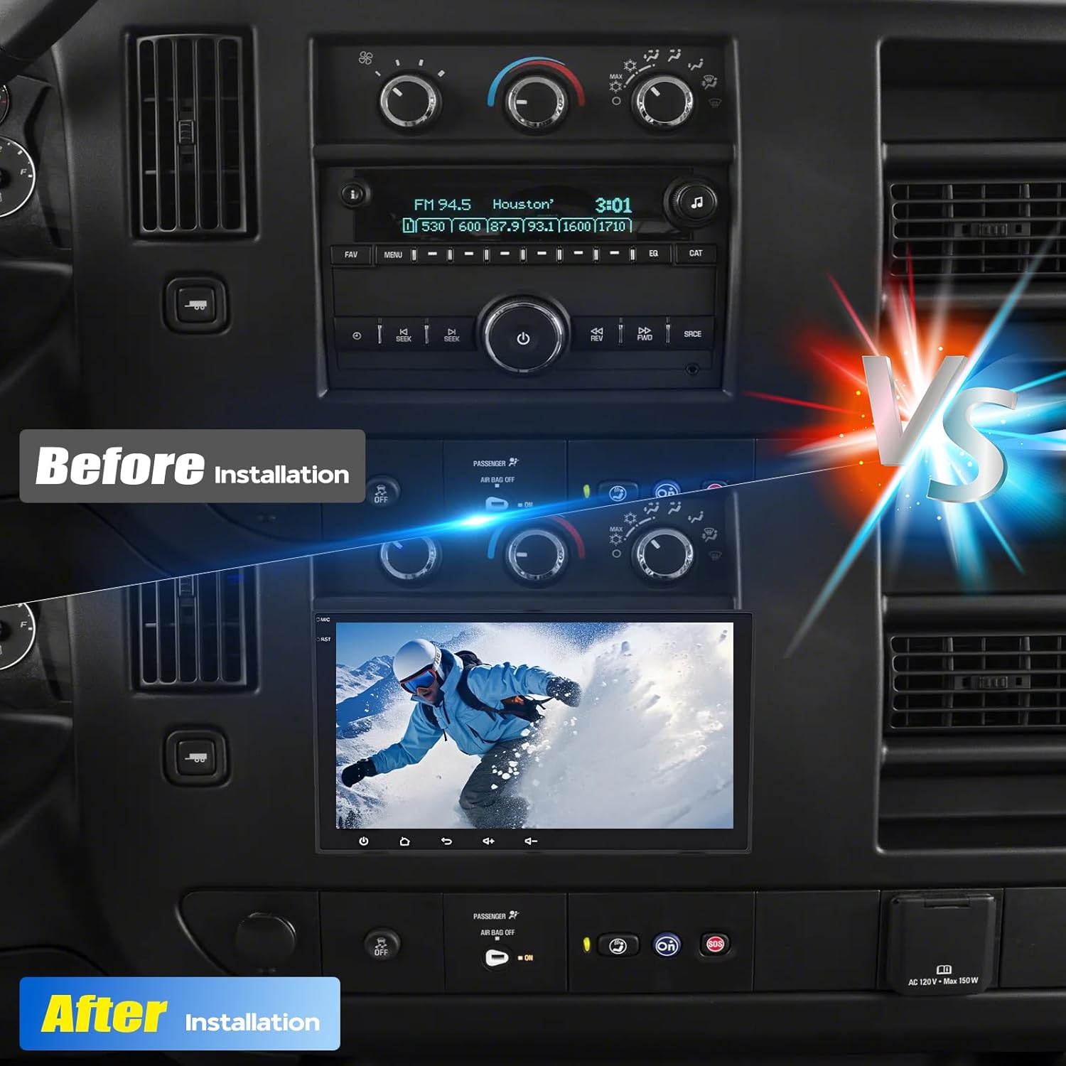 Android 14 Double Din Car Stereo Upgrade Radio for Chevy Express Van 2008-2019,8" Touchscreen Wireless Carplay Android Auto GPS WiFi Bluetooth RDS DSP SWC Mirrorlink