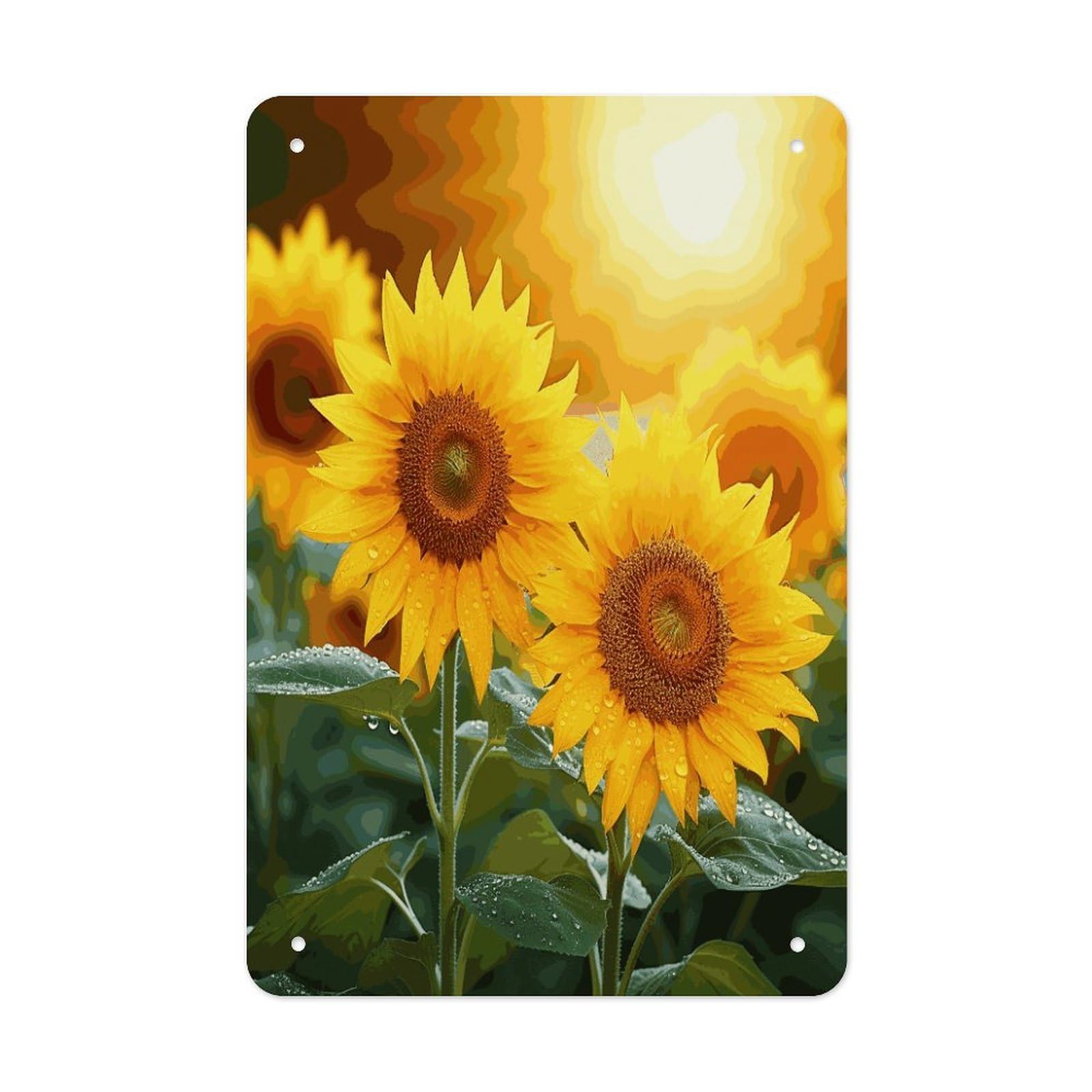 LDGSUPH Sunflower Flowers Wall Art Prints Folded Edge Iron Sheet Painting with Holes for Wall Prints Decorative Picture Metal Signboard Decor Painting for Outdoor Indoor Wall Decor