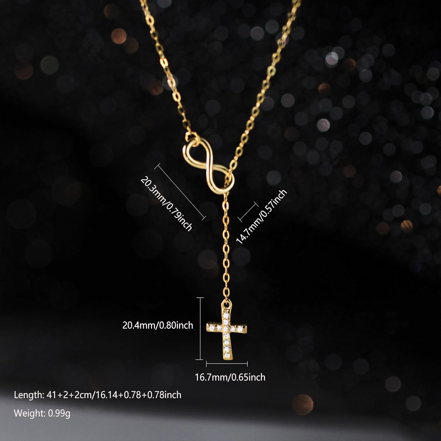SUYACS 925 Sterling Silver Cross Infinity Necklaces for Women 18K Gold Plated CZ Lariat Pendant Necklace Dainty Y Christian Faith Chain Necklace Religious Easter Christmas Baptism Gifts for Mom - Image 4