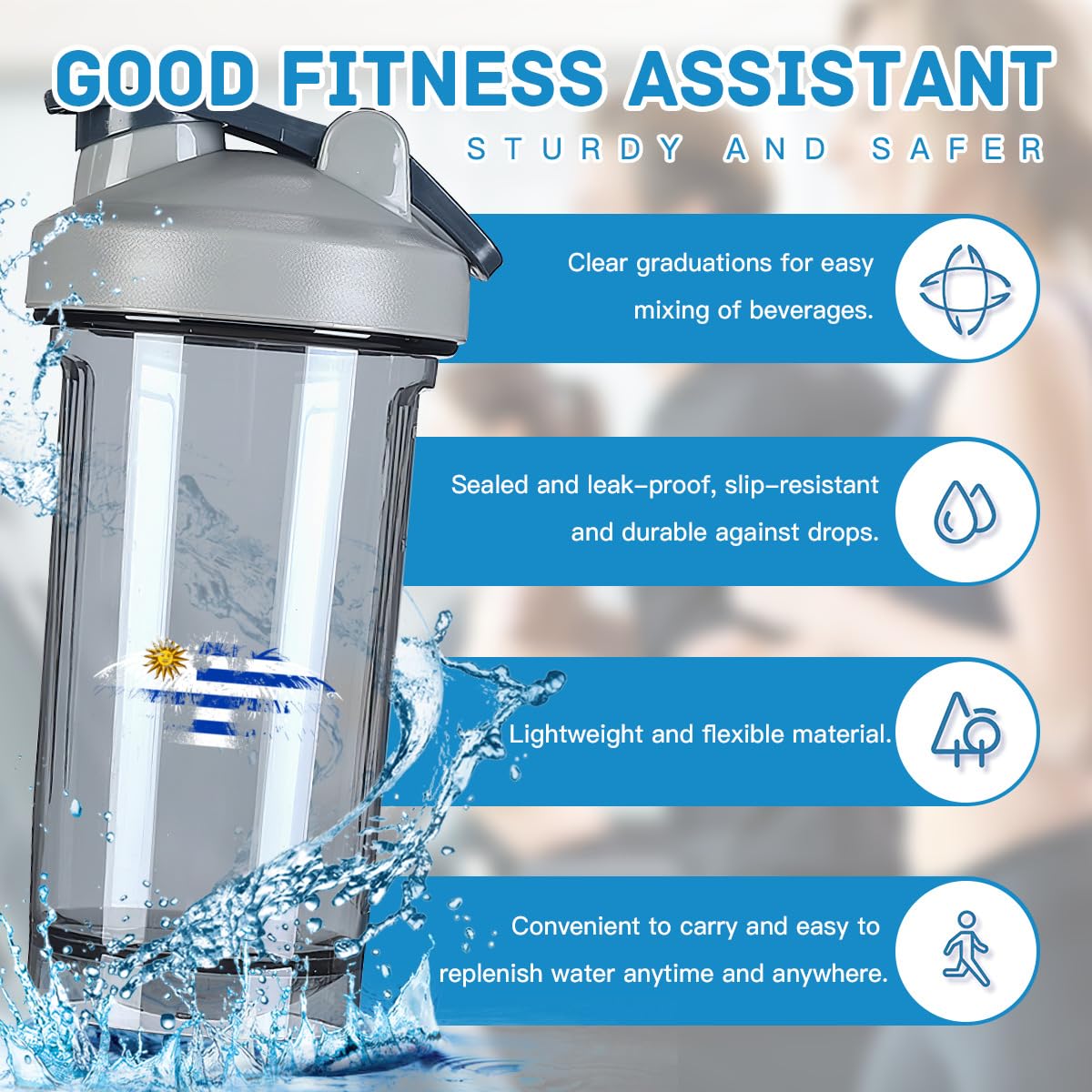 Uruguay Uruguayan Flag 18 Ounce Shaker Bottle Drink Mixer Leak-proof Pre Workout Protein Shakes Meal Replacement Shakes Bottles 500ML/18 Oz Gray&-3&-3&-3
