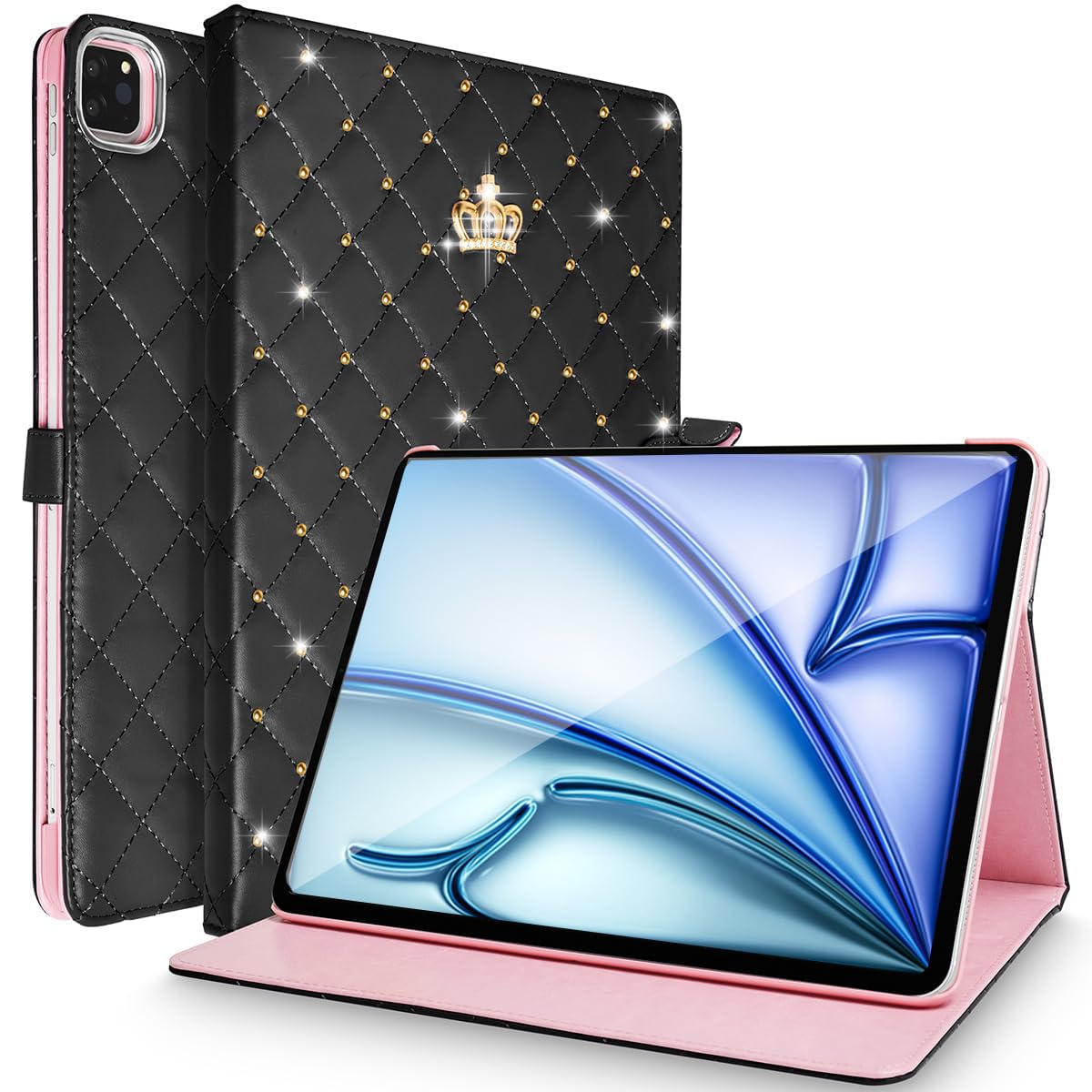 Changjia for iPad Air 11 Inch Case M3 (2025)/ M2 (2024), iPad Air 5th/4th Generation (2022/2020) 10.9 Inch,Girly Cute Crown Diamond Elegant PU Leather