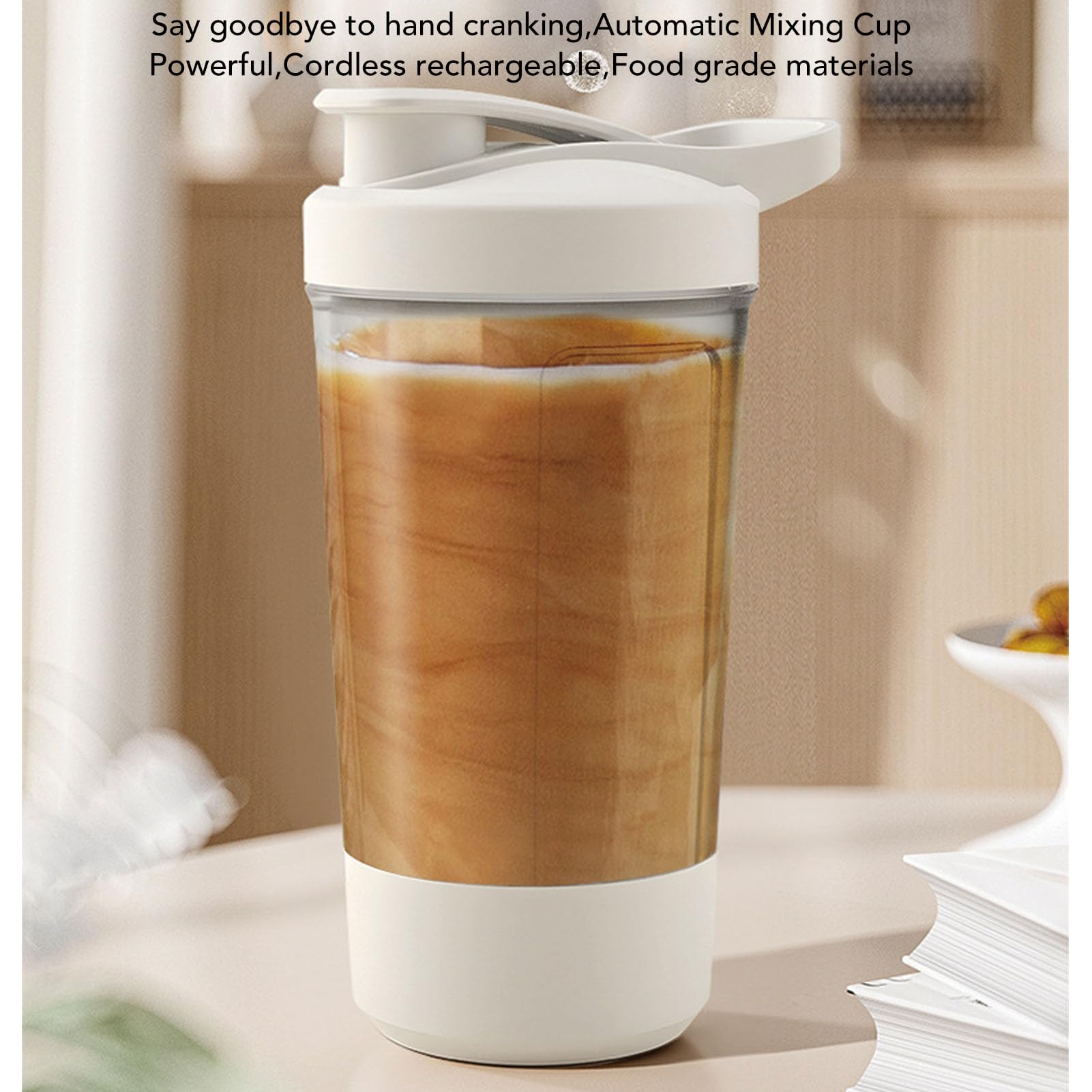 Portable Electric Mixing Bottle, Quiet and Leak Proof Electric Shaker Cup with Handle, Fully Automatic Rechargeable Blender for Protein Shakes, Milk and more