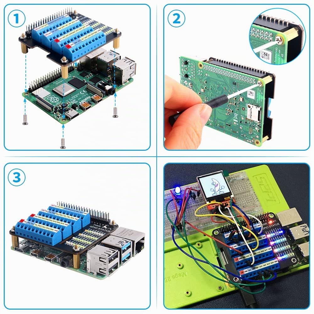 GeeekPi GPIO Screw Terminal Hat,Raspberry Pi GPIO Extension Board Pour Raspberry Pi 4B/3B+/3B/2B/B+/Zero(Zero W)