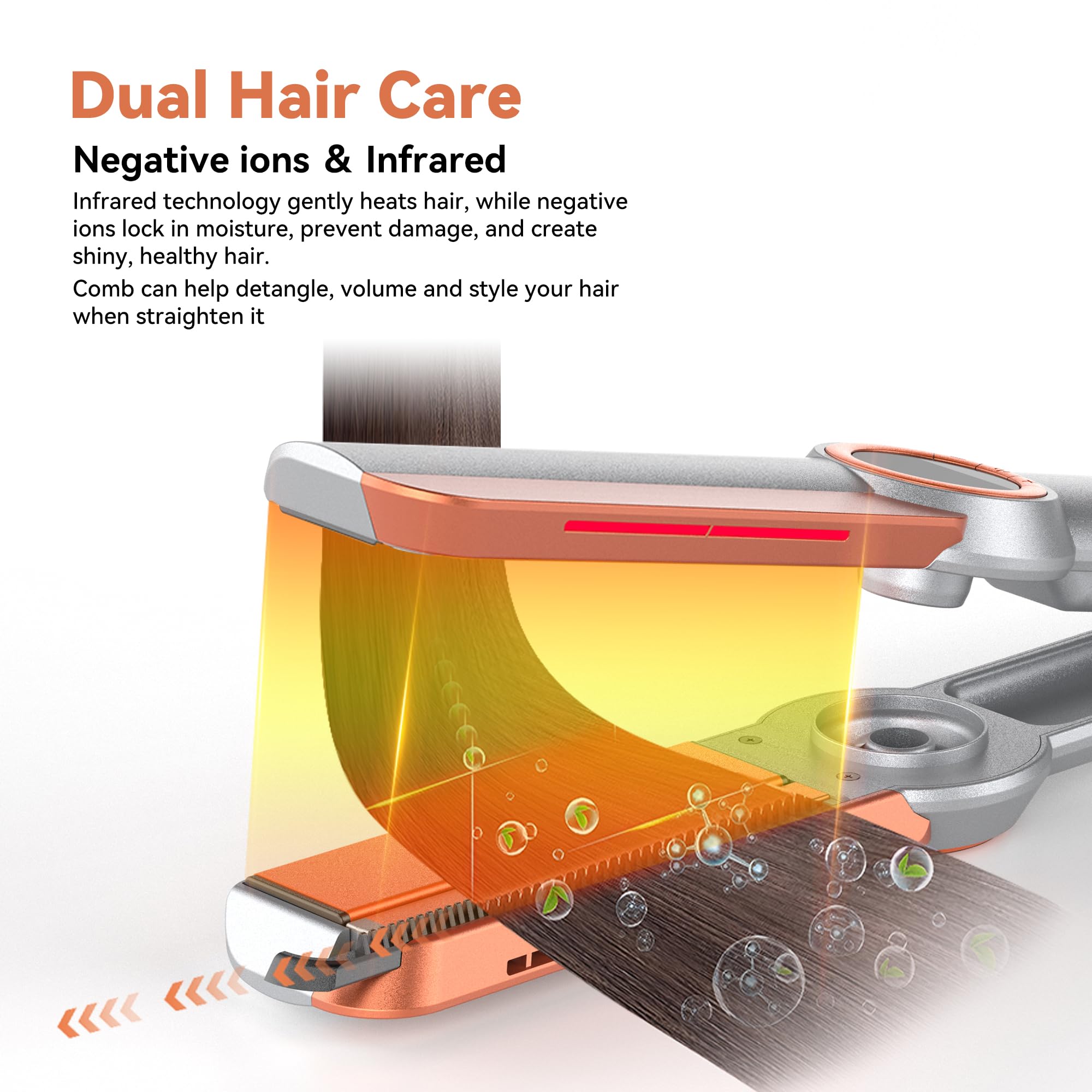 Lisseur Professionnel, Fer a Lisser, Wide Hair Straightener, Lisseur Boucleur Cheveux 2 en 1 avec Peigne, Plaque Cheveux 5 Températures, Lisseur Cheveux Professionnel Double Tension Voyage LCD