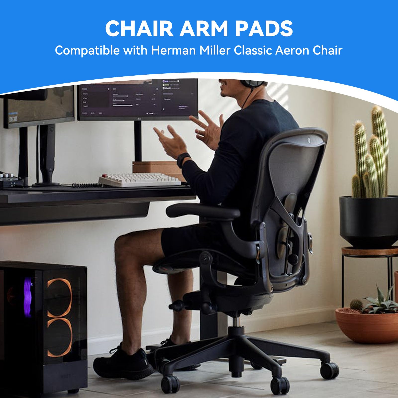 Armlehnen-Ersatzarmpolster für Herman Miller Classic Aeron Stuhl – Bürostuhl-Armlehnenersatz, schwarz, 1 Paar