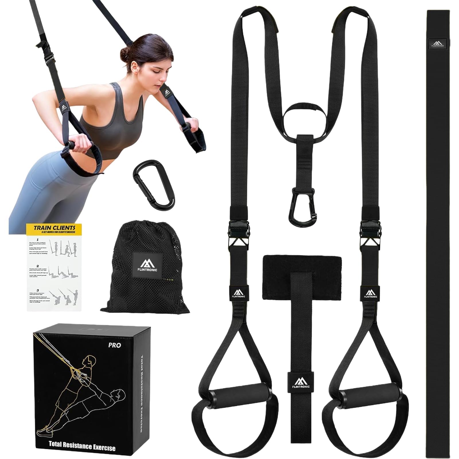 Flintronic Sling Trainer Set, Suspension Trainer System, Home Gym Equipment with Adjustable Door Anchor, Professional Gym Fitness Training Straps for Indoor & Outdoor