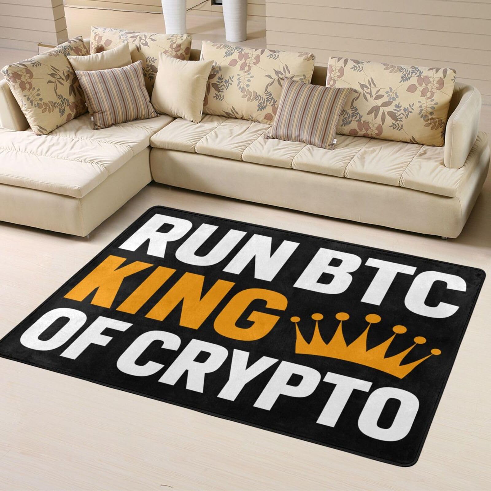 Amazon.com: Run BTC King of Crypto Area Rug 63x48in Rugs for Living Room  Indoor Floor Non-Slip Rug Washable Large Rug Indoor Decorative Carpet Yoga  Floor Mat : Home & Kitchen