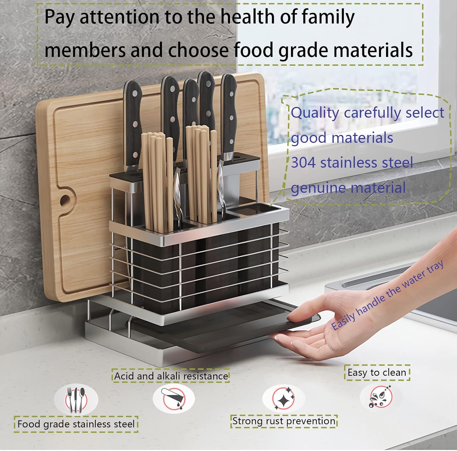 Knife Holder, Knife Block, Cutting Board Organizer, Knife Organizer, Knife Holder for Kitchen Counter, Cutting Board Organizer for Cabinet, Storage for Knives, Cutting boards, Spoons, etc.