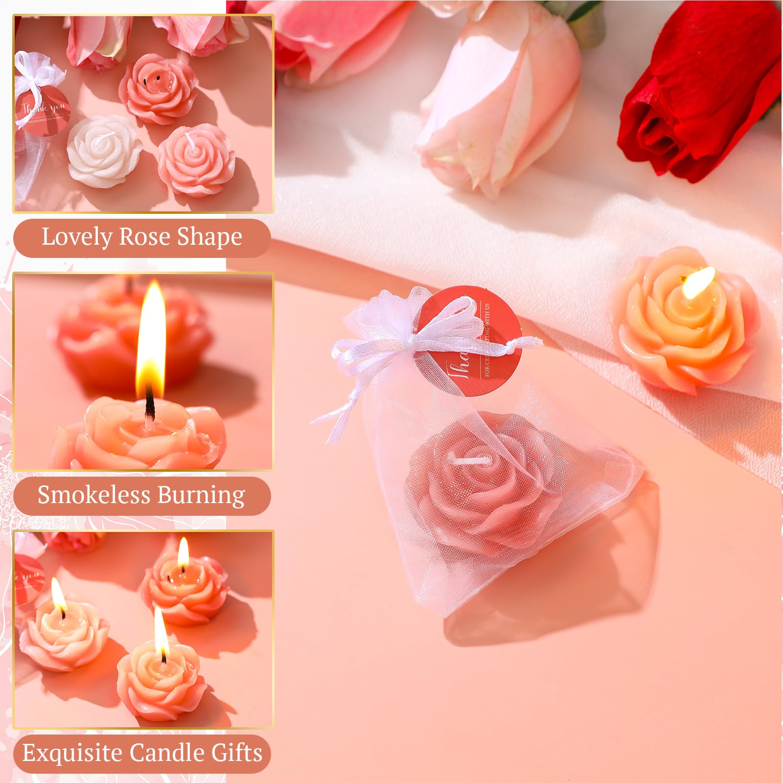 Treela 24er-Set Blumenkerzen, Gastgeschenk für Gäste, Mini-Teelichter, Champagnerrose, für Rückgabe, Geschenk, Hochzeit, Geburtstag, Brautparty, Einweihungsparty