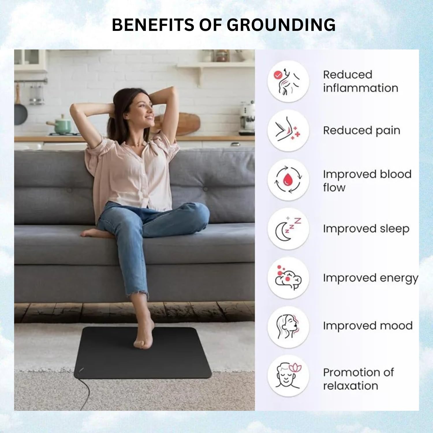 Grounding Mat with Case, Earthing Therapy for Pain Relief, Energy, Sleep, and Wellness. Indoor Grounding at Home, Office, or Work, 16