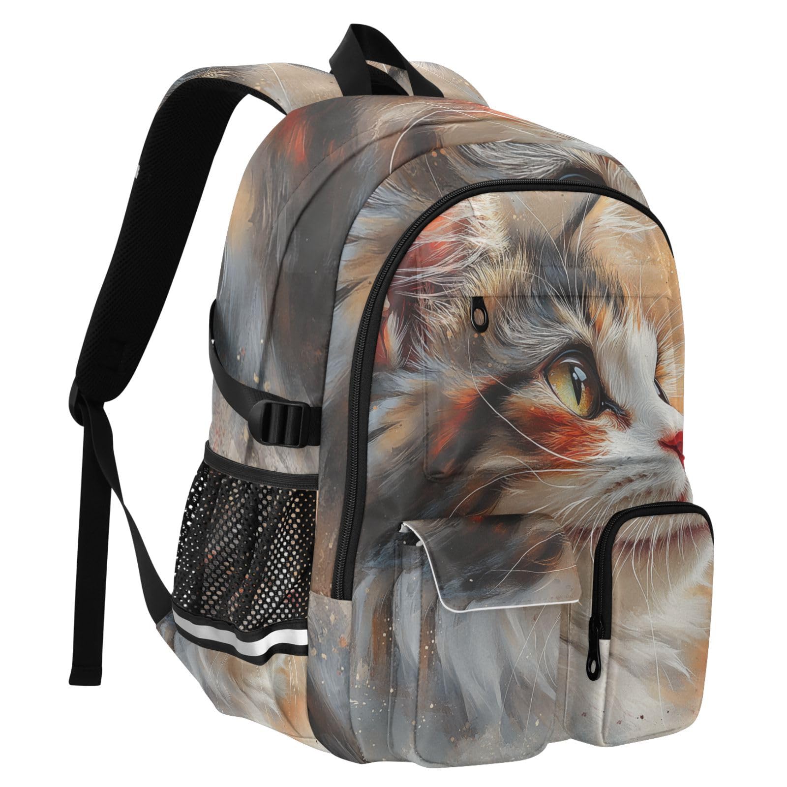 Grand sac à dos de voyage pour homme - Motif chat mignon - Style bohème - Pour adolescents et garçons - 44,5 cm