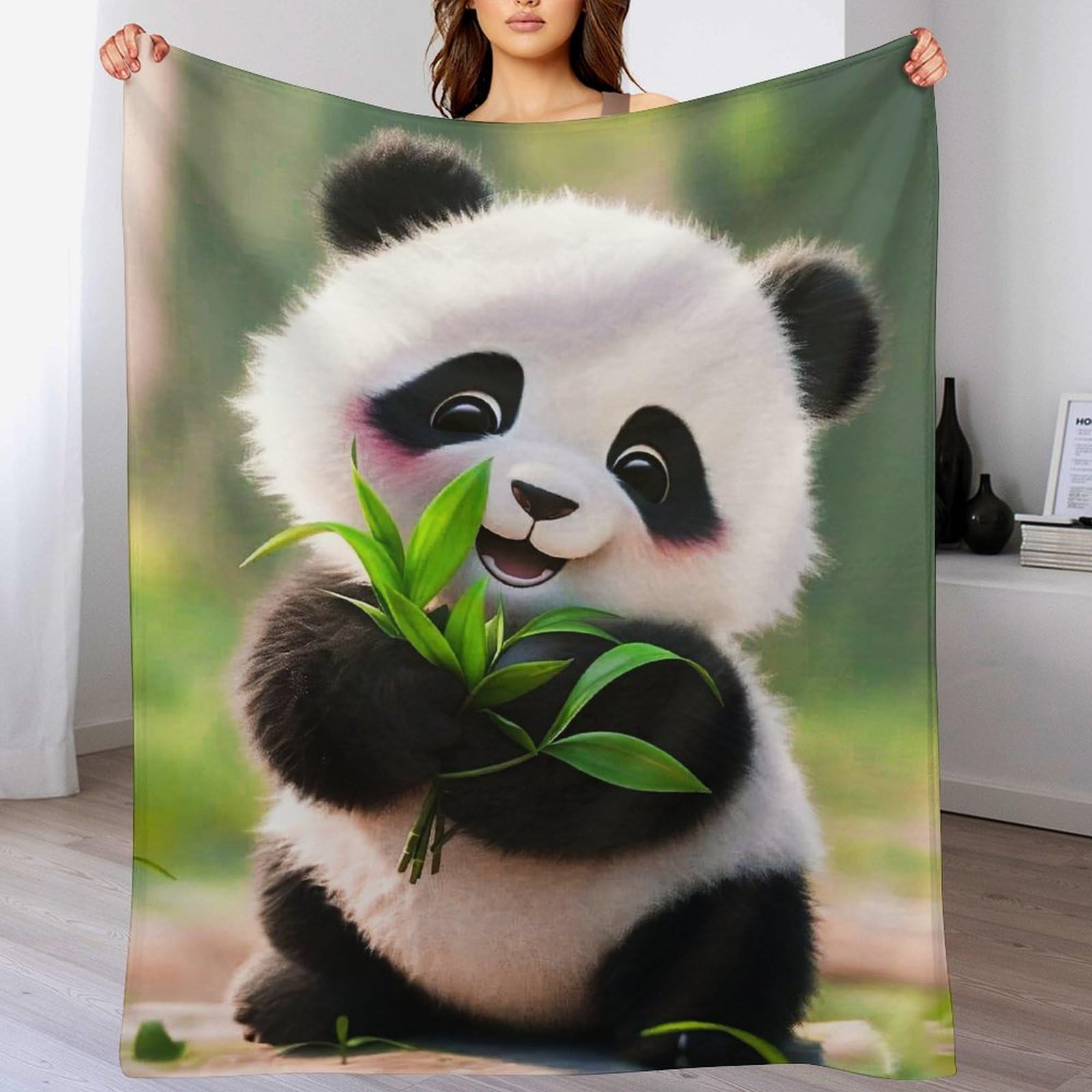 Manta para el salón de franela cómoda Panda para relajarse en el sofá 180 x 200 cm