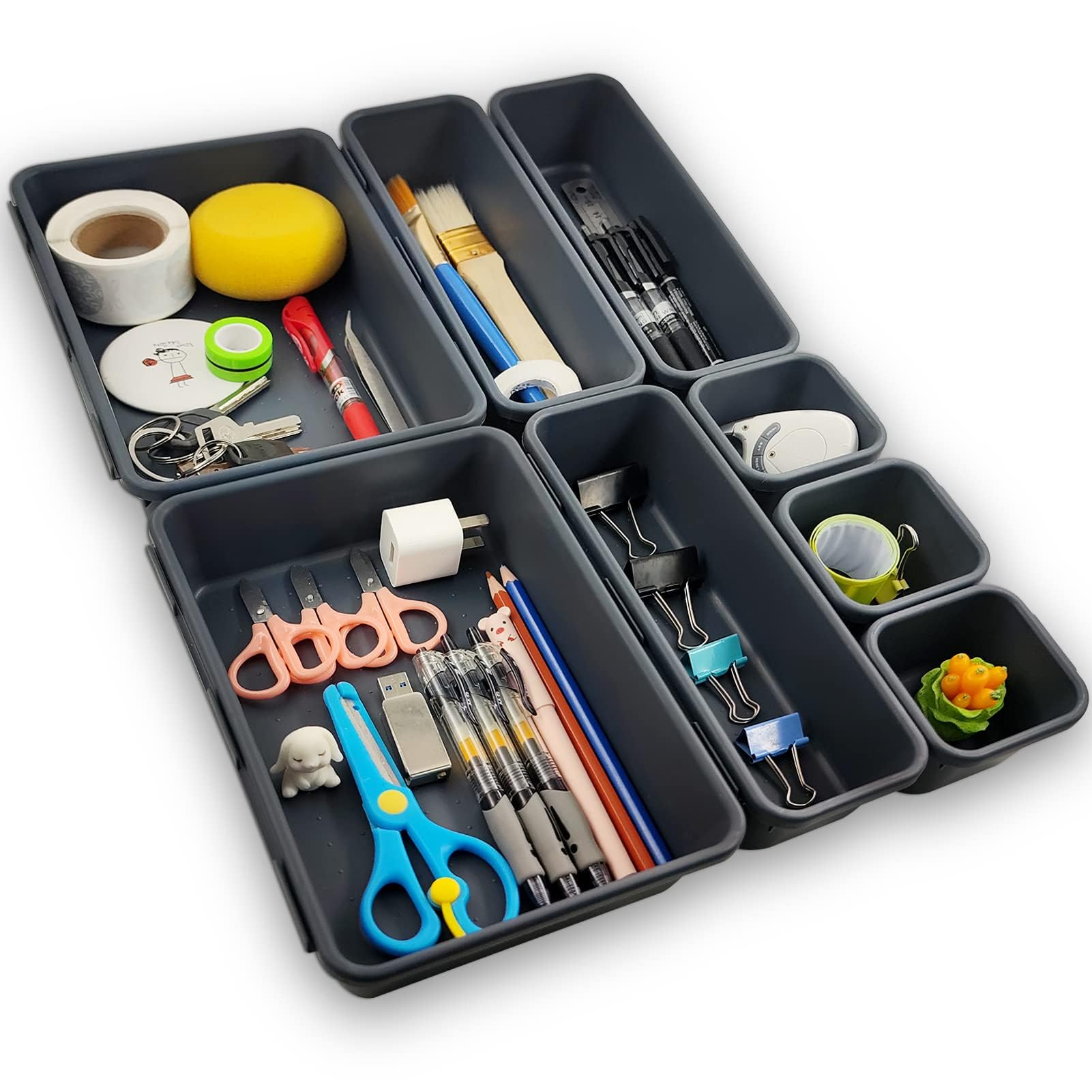 8 Stuks Plastic Lade Organizer Bakjes Lade Makeup Drawer Organizer 3 Formaten Roze Bathroom Bureau Kast Organizer voor Make-Up, Sieraden En Gadgets, Slaapkamer, Badkamer, Kantoor