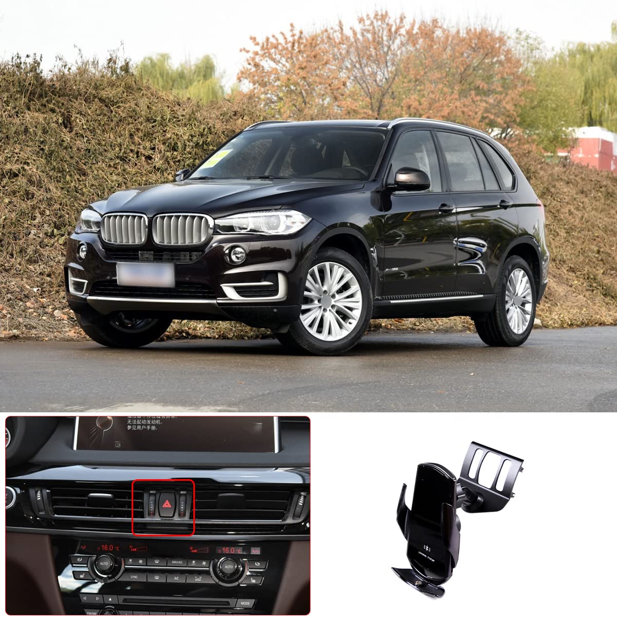 Soporte inalámbrico para cargador de coche, compatible con BMW X5 X6 F15 F16 2014-2018, soporte de teléfono de carga rápida de 15 W para ventilación de aire, cargador de coche inalámbrico para todos
