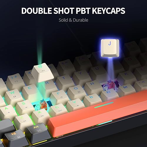Miniatura 6 de Fogruaden Teclado mecánico con cable RGB al 60%, teclado para juegos de 68 teclas, 60% con interruptor rojo, teclado mecánico pequeño y compacto
