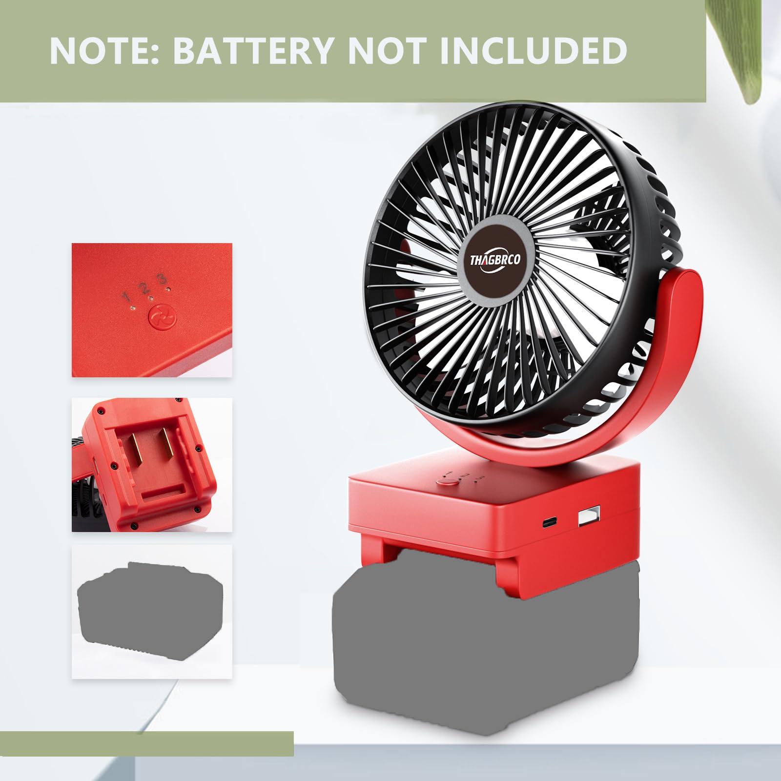 Ventilatore wireless per fan Compatibile con Einhell a batteria da 18 V, motore senza spazzole con ricarica rapida USB A+C, motore senza spazzole, per campeggio, officina e cantieri