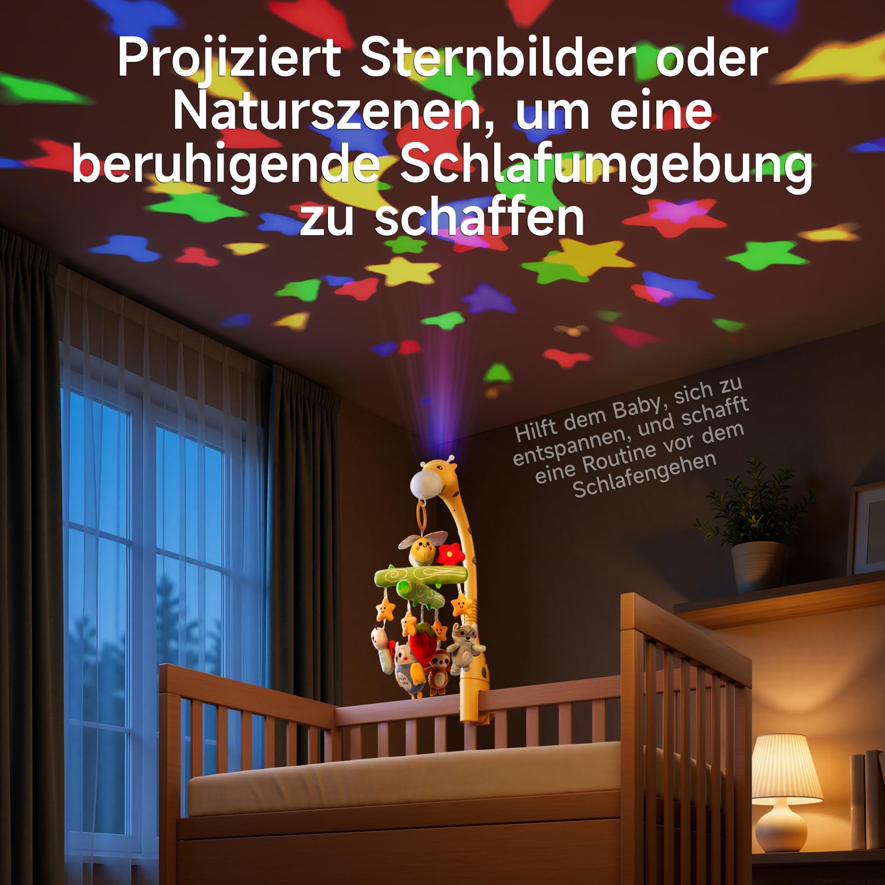 TUMAMA KIDS Baby Mobile für Babybett, Spielzeug Kinderbett mit Licht, Musik | Baby Schlafprojektor, 3 in1 Giraffe Bettspielzeug mit hängendem Bienen Plüschtier, Musik Spieluhr Mobile Kinder Geschenk
