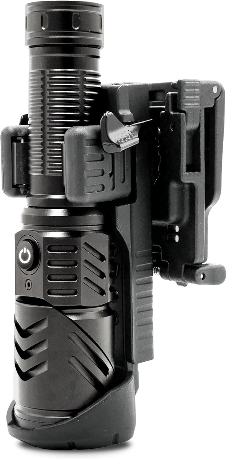 Galvanox K8-Series Tactical Flashlight Holster, Heavy-Duty Belt Clip with 360 Rotation, Easy-Lock Detachable Holder, Ultra Durable Nylon Polymer for Police, Security and Hunting [Fits 2" Duty Belts]