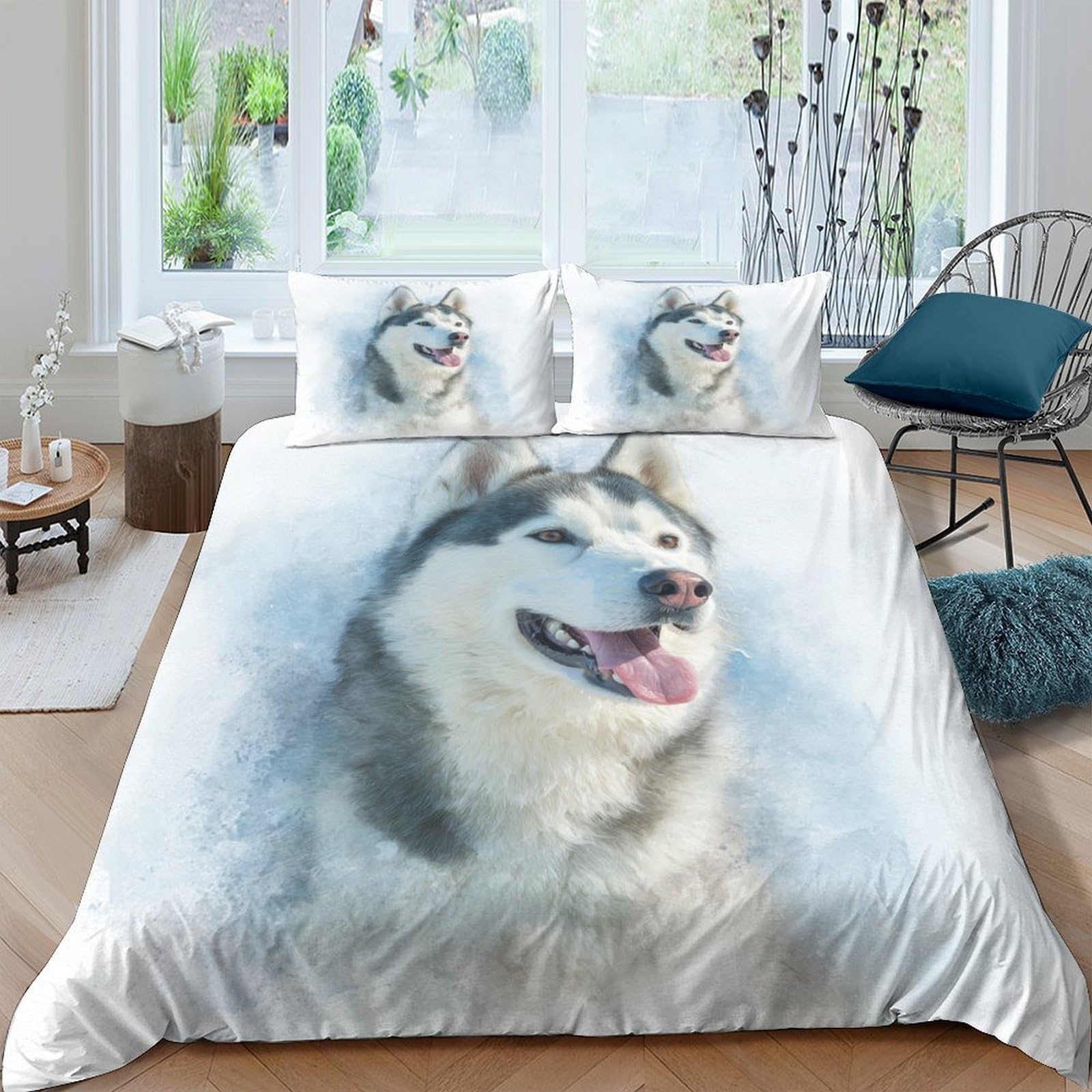 Ctjqhvkz Style-9 3D Printed Husky Dog Fitted Sheet Microfiber Soft Breathable Snow Siberian Mattress Cover For Bedroom Dorm Protection Decor Single（135X200cm）
