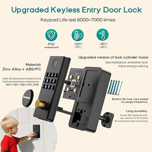 Miniatura 3 de Cerradura de puerta de entrada sin llave, cerradura inteligente electrónica mejorada con control de aplicación Tuya y 4 llaves, cerradura