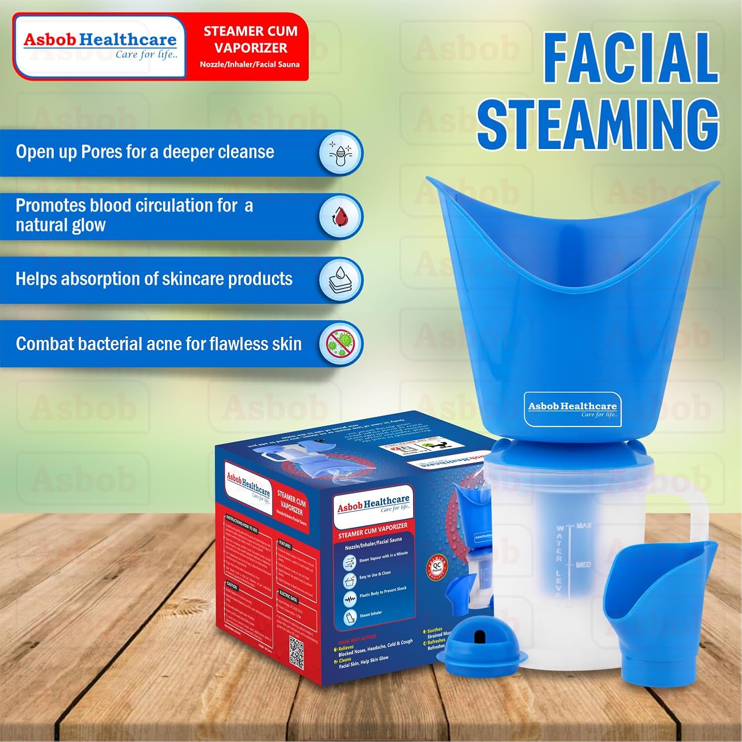 Asbob 3 in 1 steamer for cold and cough, vaporizer steamer for cough, cold and facial, steam inhaler for adult and wagon - blue Asbob 3 in 1 steamer for cold and cough, vaporizer steamer for cough, cold and facial, steam inhaler for adult and wagon - blue