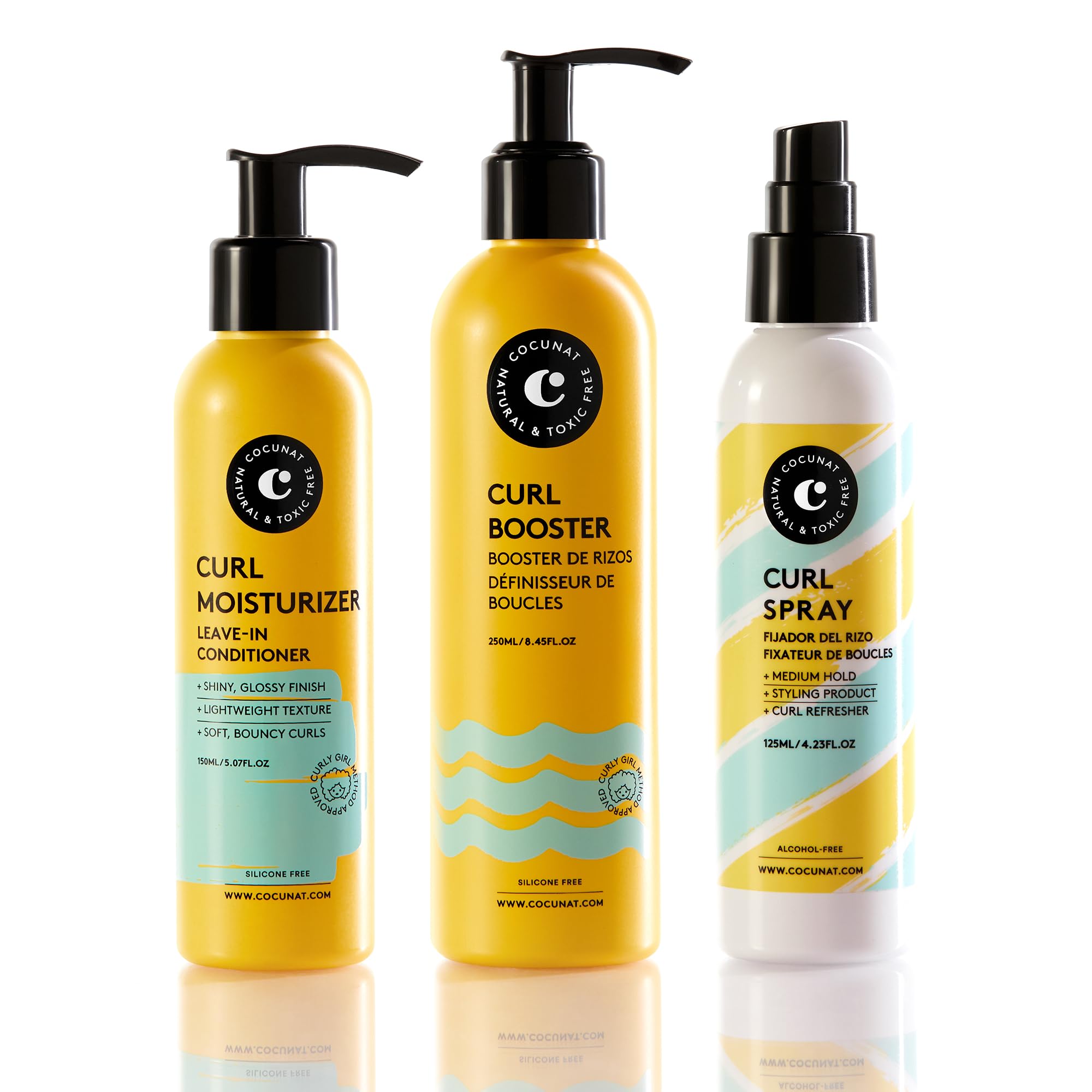COCUNAT - Curly Method - Curl Booster + Crème Hydratante Leave In + Spray Curl - Defining Gel - Curl Fixer - Anti Frizz - Curl Activator - 250ml + 150ml + 125ml