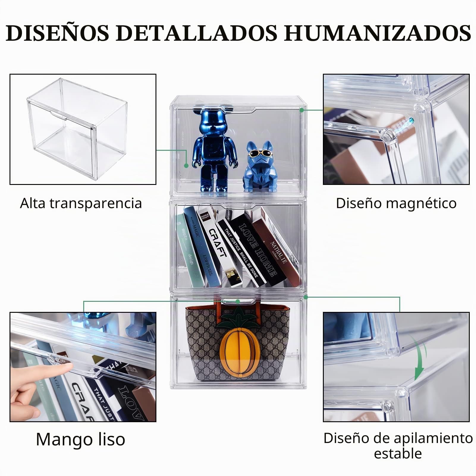 starogegc Organizador de monedero para armario, paquete de 5 contenedores de almacenamiento apilables, vitrina de acrílico transparente con tapa magnética, organizadores de armario y almacenamiento