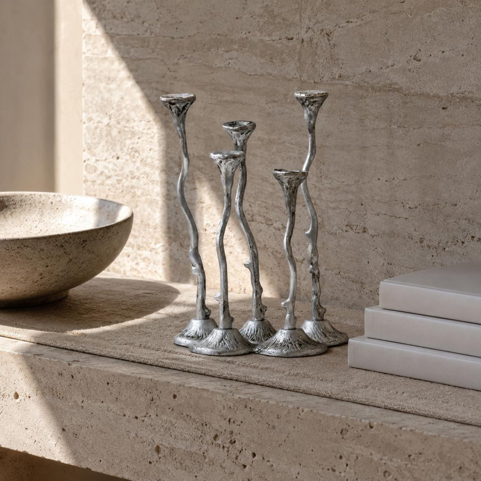 Candelabro Varios Brazos Decorativo Candelabro Ramificado Base Estable Decoración del Hogar, Bronce Dorado