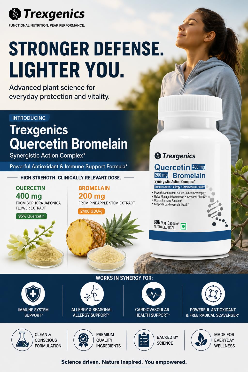 Trexgenics QUERCETIN 400 mg, BROMELAIN 200 mg Synergistic Action Respiratory Health, Immunity, Cardiovascular Health VEGAN & NON-GMO (30 Veg. Capsules) (Pack of 1) 2