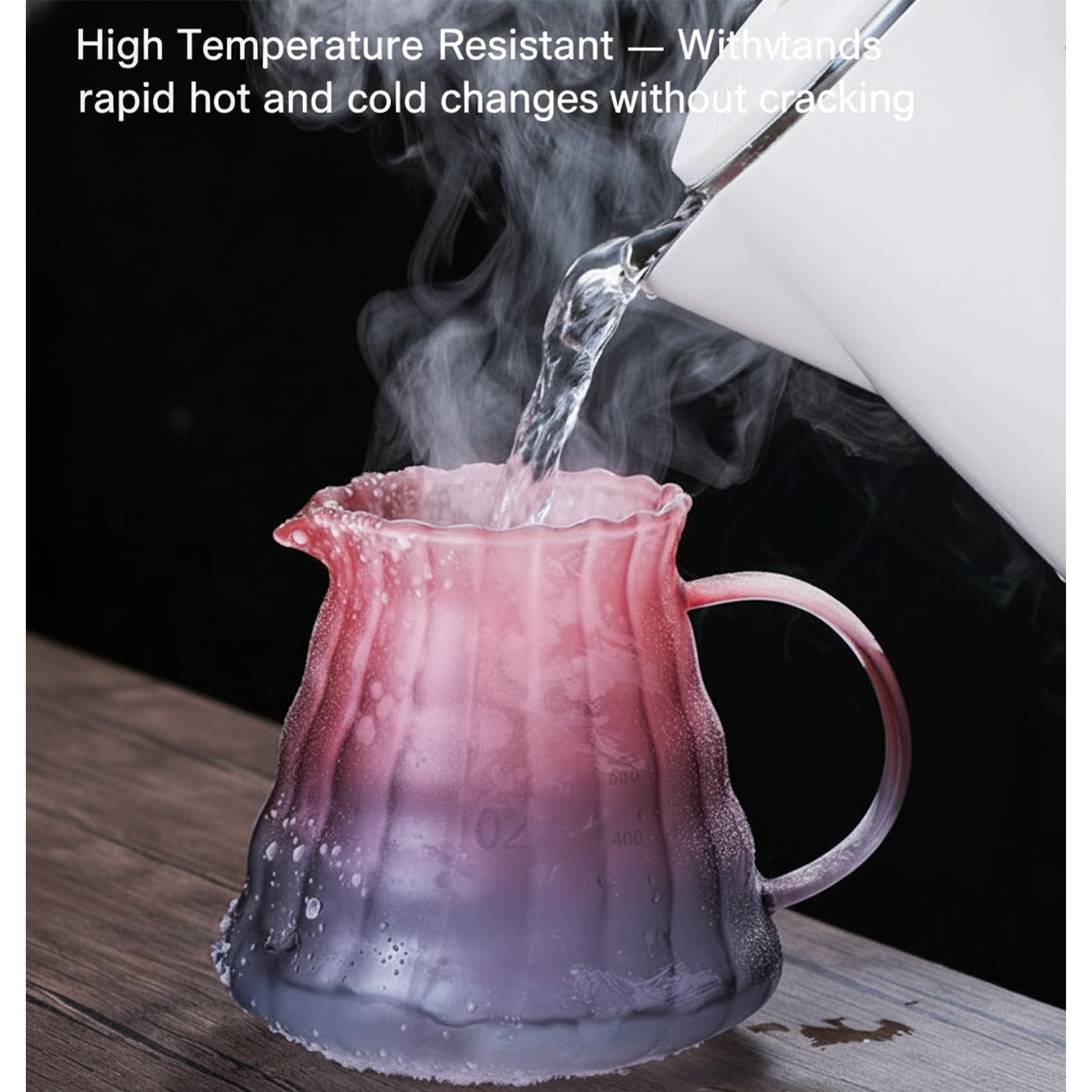 SINOTE’CA Caffettiera Pour Over Stile V60 con Caraffa in Vetro Borosilicato 600ml, Dripper con Manico in Noce e Coperchio, Design Rosso e Blu Satinato, con 100 Filtri di Carta Misura V02