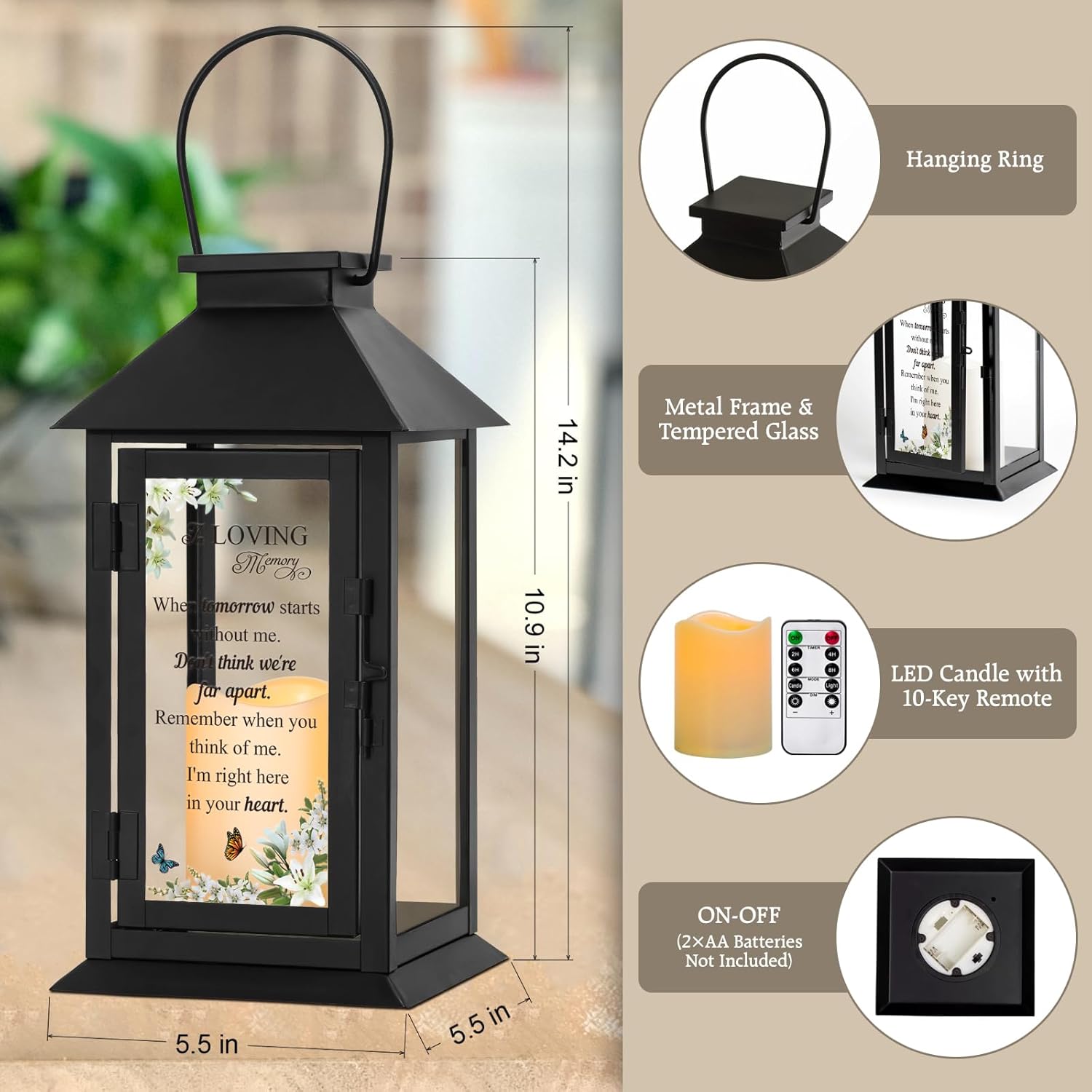 Memorial Lantern Bereavement Gifts in Memory of Loved One - Remembrance Sympathy Gifts for Loss of Mother, Father or Loved One with LED Candle and Remote - Image 4