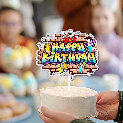 Miniatura 5 de Los adornos de grafiti para tartas con tema musical retro de los años 80 y 90 son una decoración de feliz cumpleaños para fiestas de cumpleaños de
