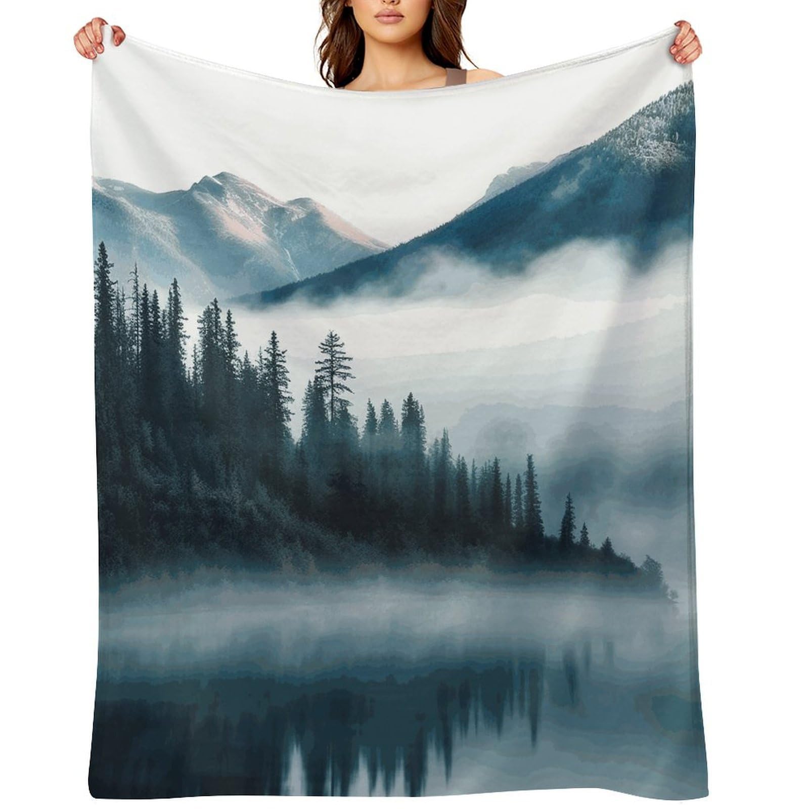 Fekiloot Style Foggy Mountains Landscape Throw Blankets Camping Blanket40 X50