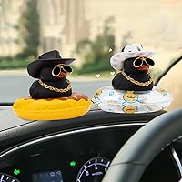 Vista 7 de wonuu Decoración de tablero de instrumentos de pato, accesorios de adorno de automóvil con sombrero de vaquero, anillo de natación, collar, lentes
