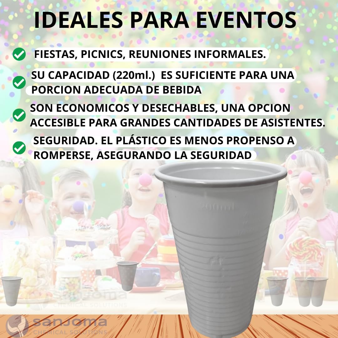 Vasos Desechables Plástico Blanco 220ml, 3000 uni | Polipropileno Reutilizables, Para Fiestas Cumpleaños Eventos Bodas Navidad