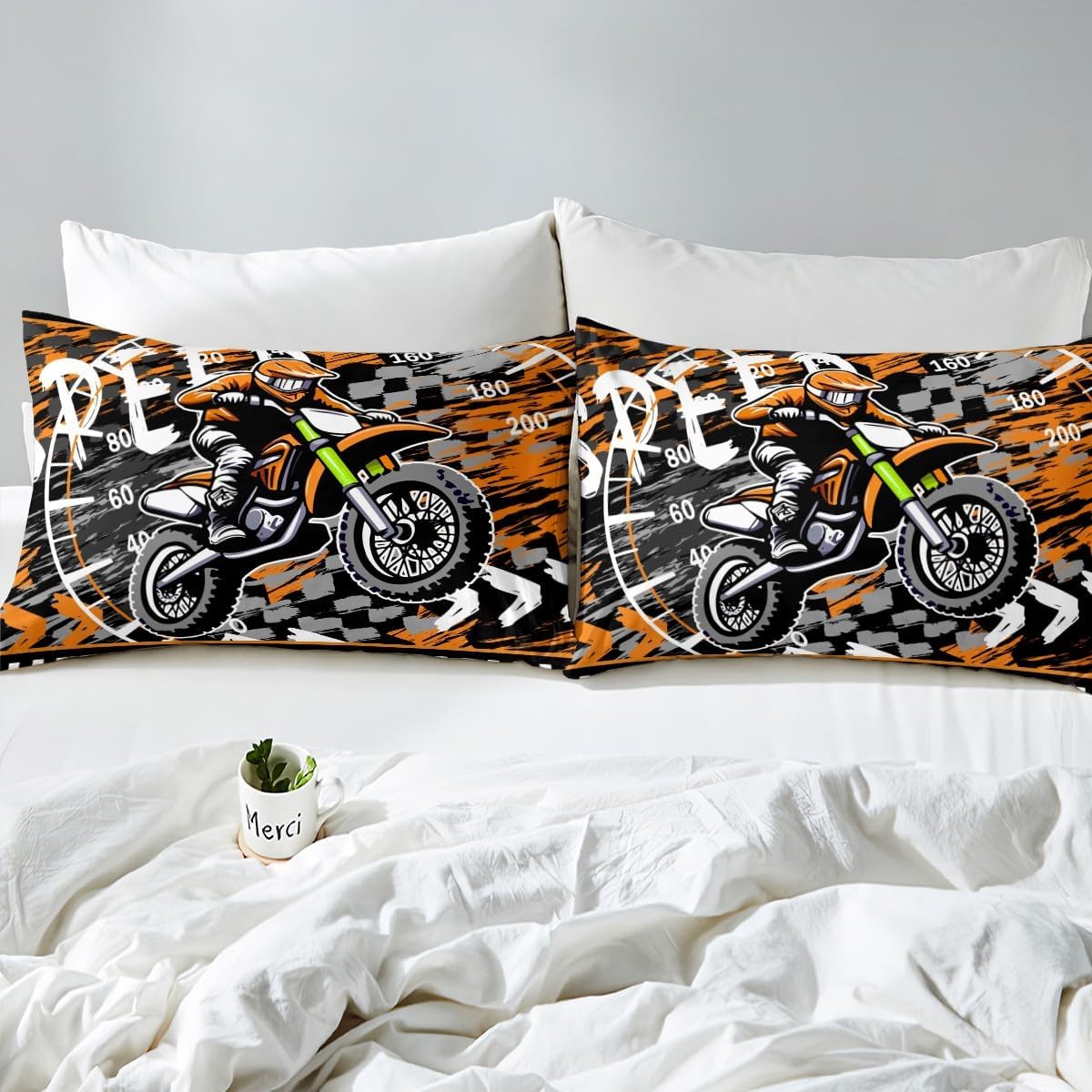 Dirt Bike Duvet Cover Speed Dirt Bike Bedding Set Extreme Sports Comforter Cover for Boys Girls Bedroom Decor Racing Motocross Rider Bedspread Cover Full Size with 2 Pillow Case (No Comforter)