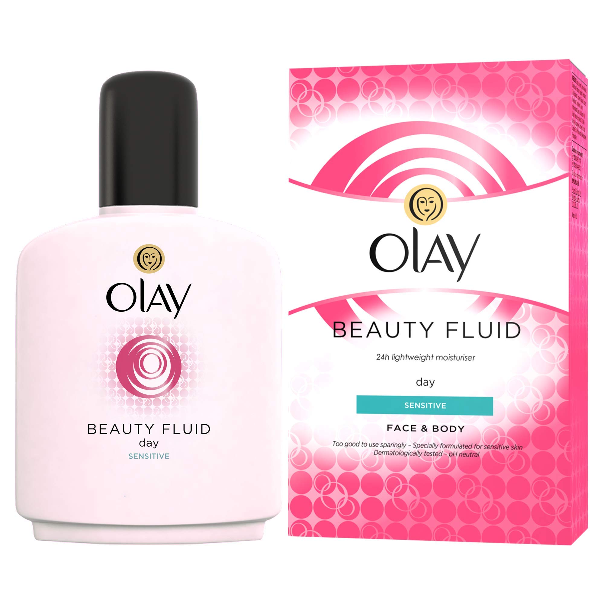 Olay Beauty Fluid, lozione idratante e rigenerante per viso, collo e corpo per pelli sensibili, per pelli morbide e lisce, 200 ml