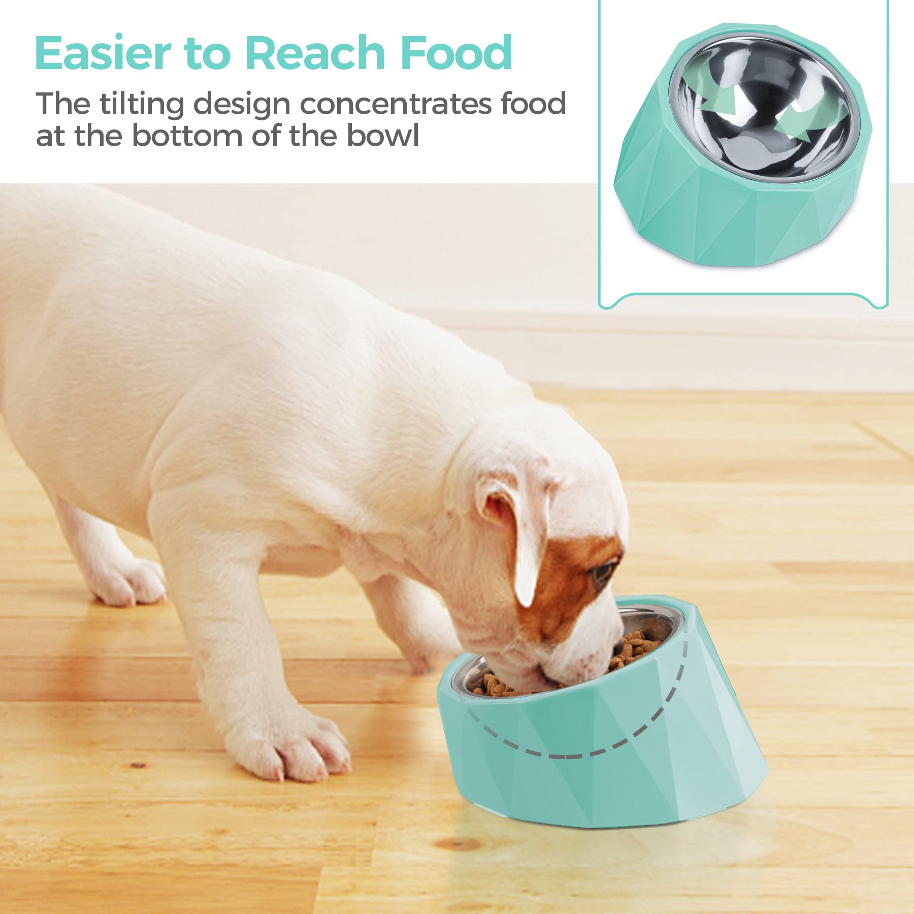MSBC Elevated Dog Bowl for Medium Dogs, Tilted Dog Bowl Raised Dog Bowl with Detachable Melamine Stand for Medium Dogs, Non-Skid, Easier to Reach Food
