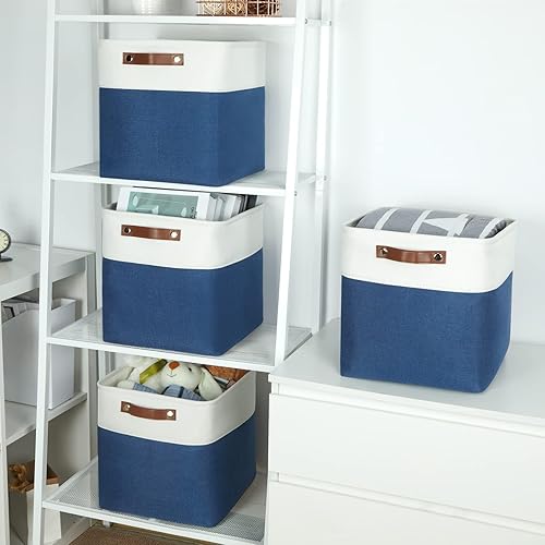 Miniatura 5 de Temary - Cajas de almacenamiento de tela en forma de cubo, 4 paquetes, azul cestas de almacenamiento de tela de 12 pulgadas con asas para organizar