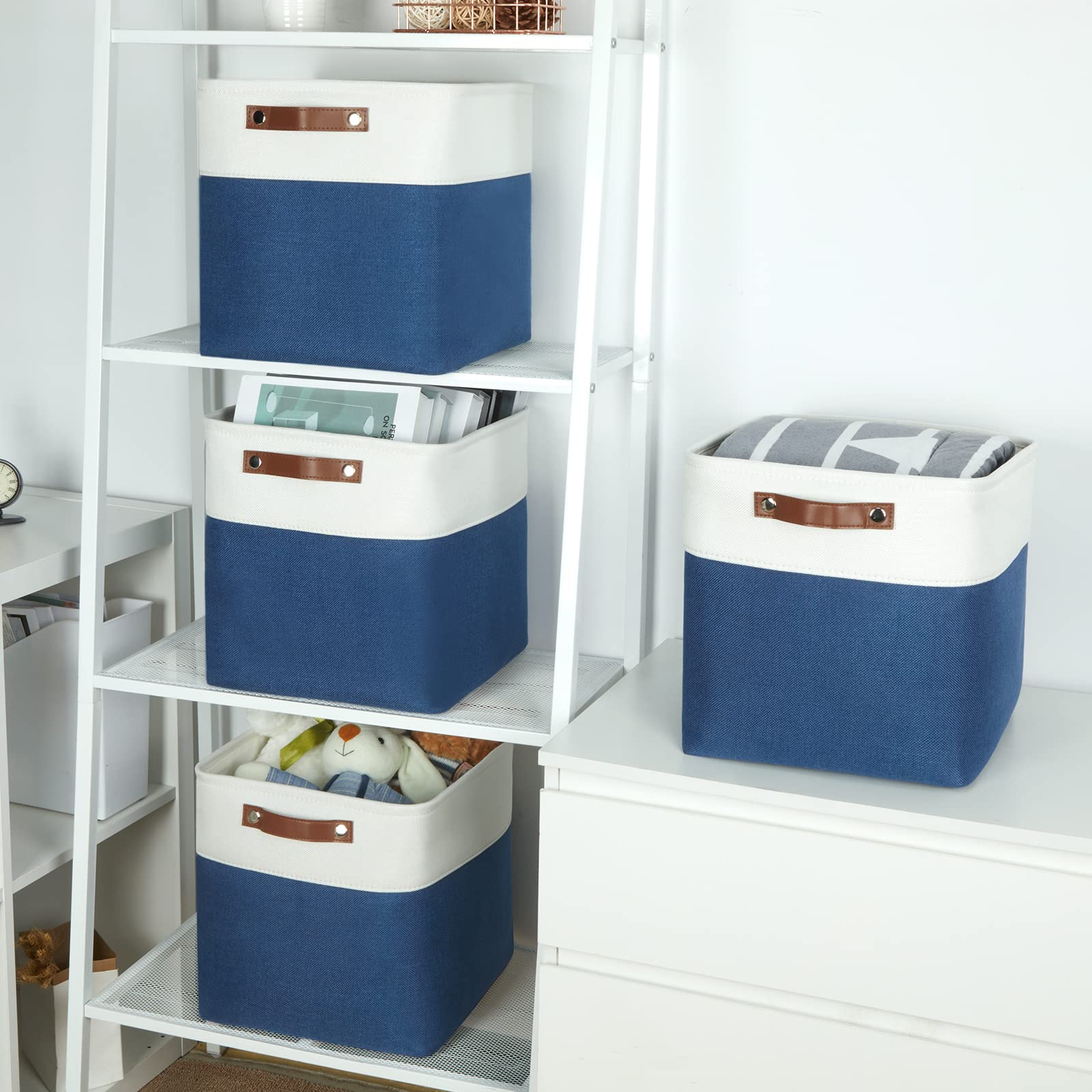 Temary Cubi Portaoggetti In Tessuto Con Manici, 30.5x30.5 Cm, Bianco E Verde Acqua, Set Da 4